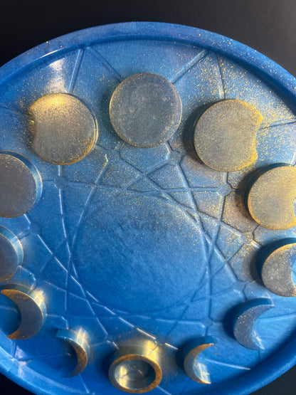 ✨ Royal Sky Moon Phase Altar Tray — Golden Starlight Ritual Wheel ✨