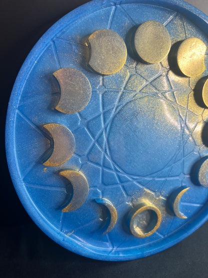 ✨ Royal Sky Moon Phase Altar Tray — Golden Starlight Ritual Wheel ✨
