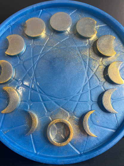 ✨ Royal Sky Moon Phase Altar Tray — Golden Starlight Ritual Wheel ✨