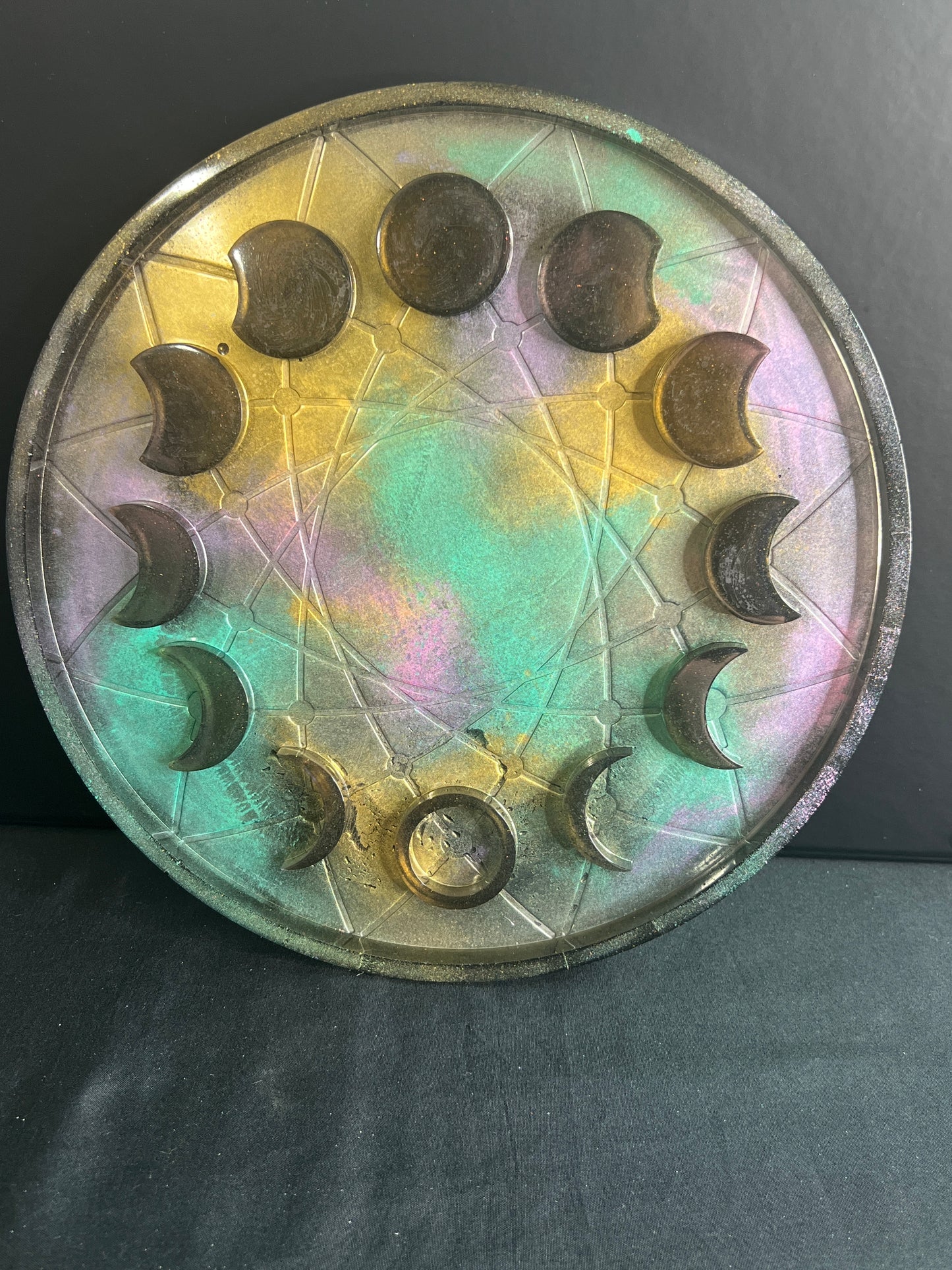 ✨ Nebula Drift 3-D Moon Phase Tray — Iridescent Cosmic Ritual Wheel ✨