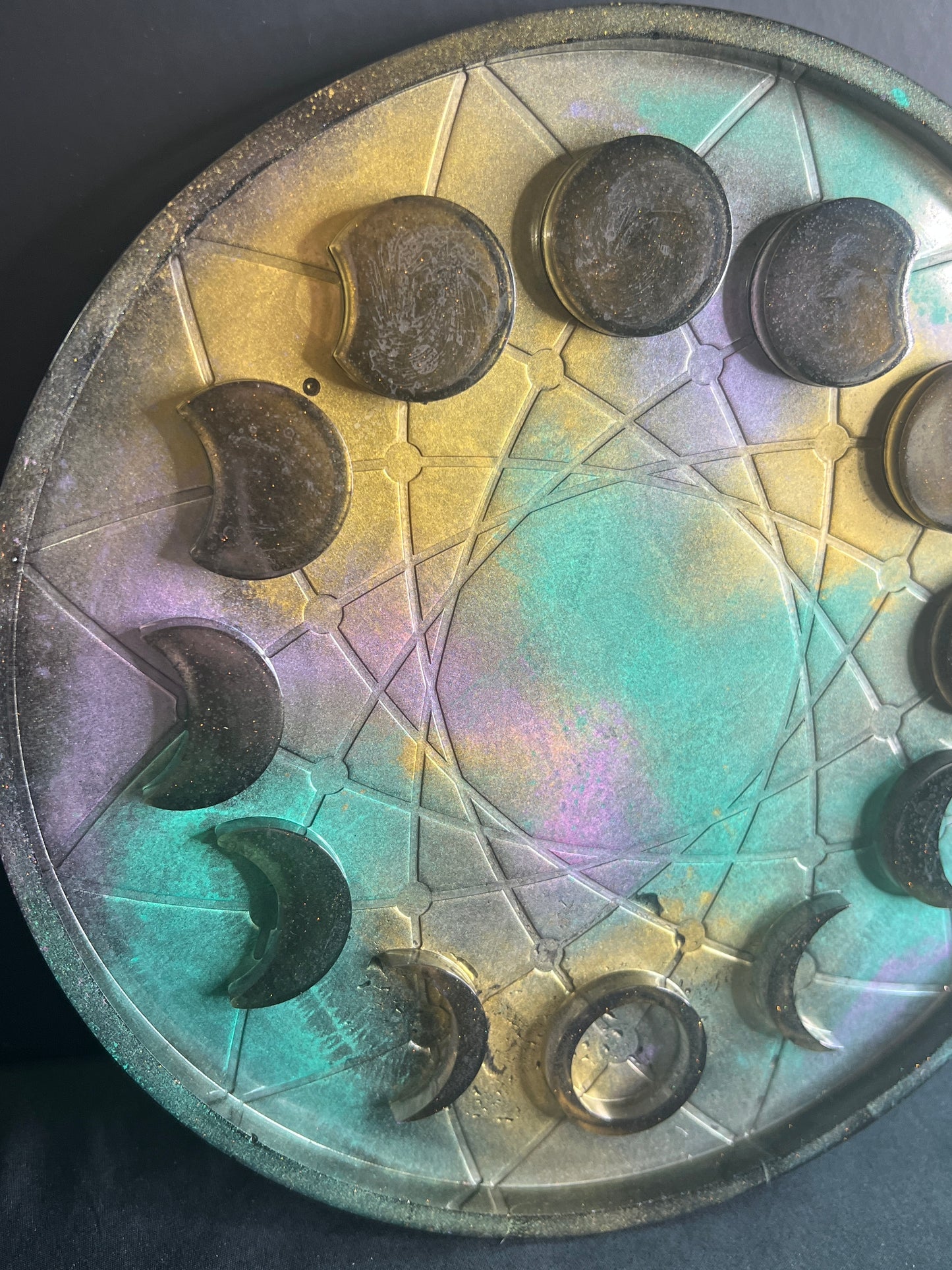 ✨ Nebula Drift 3-D Moon Phase Tray — Iridescent Cosmic Ritual Wheel ✨