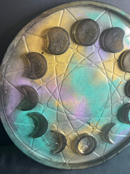 ✨ Nebula Drift 3-D Moon Phase Tray — Iridescent Cosmic Ritual Wheel ✨