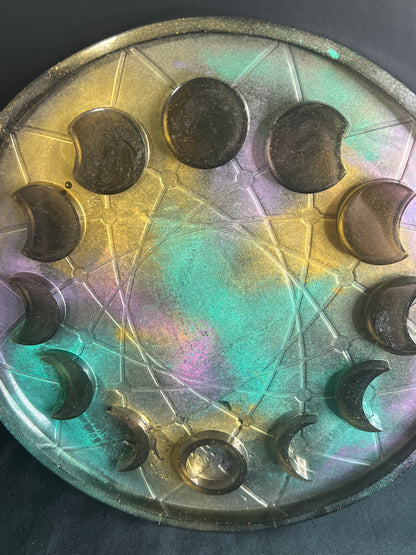 ✨ Nebula Drift 3-D Moon Phase Tray — Iridescent Cosmic Ritual Wheel ✨