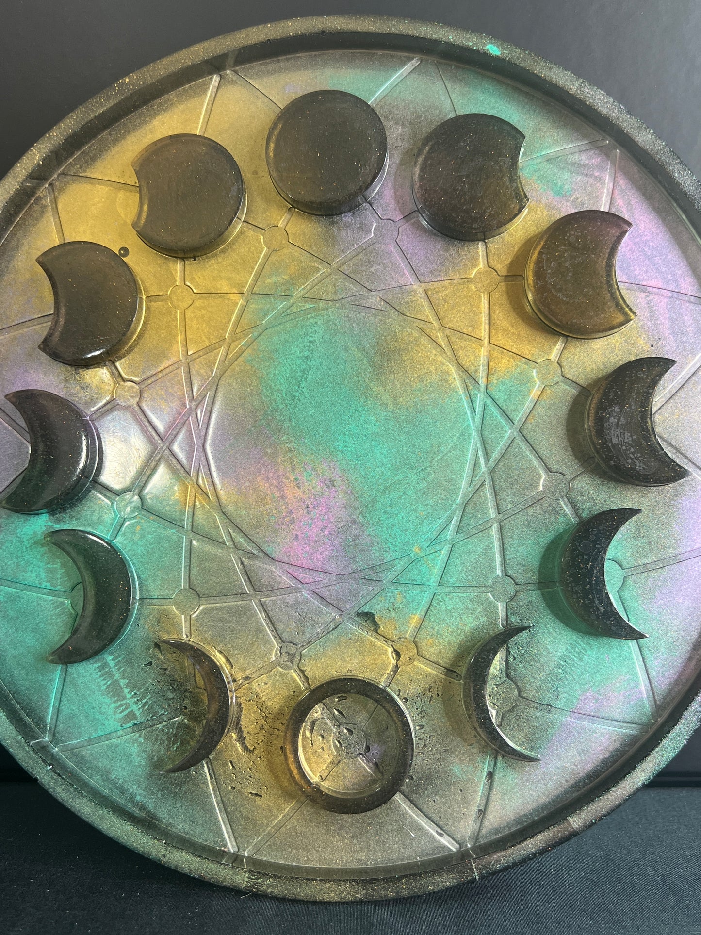 ✨ Nebula Drift 3-D Moon Phase Tray — Iridescent Cosmic Ritual Wheel ✨