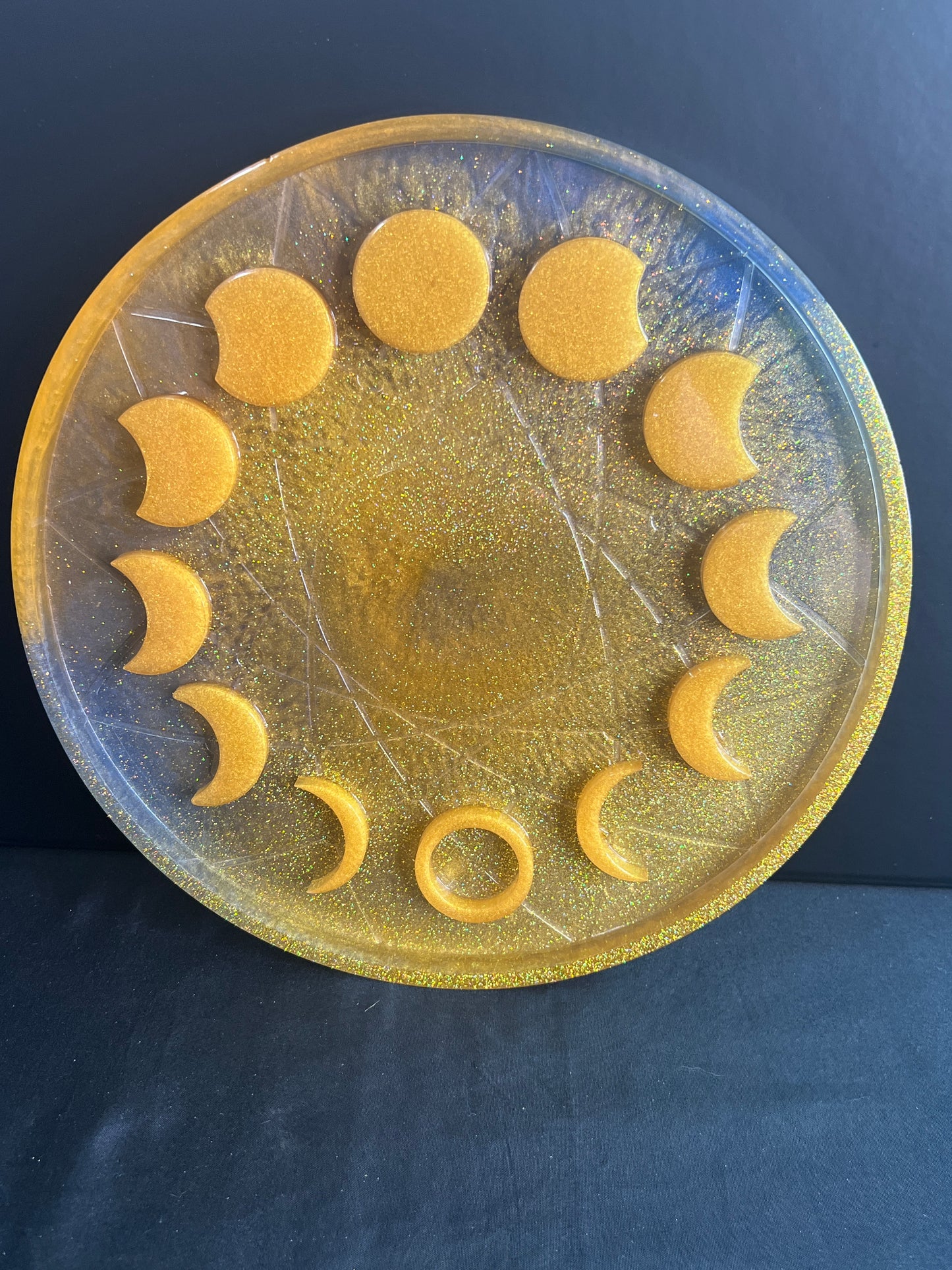 ✨ Solar Glow Moon Phase Altar Tray — Golden Radiance Ritual Wheel ✨