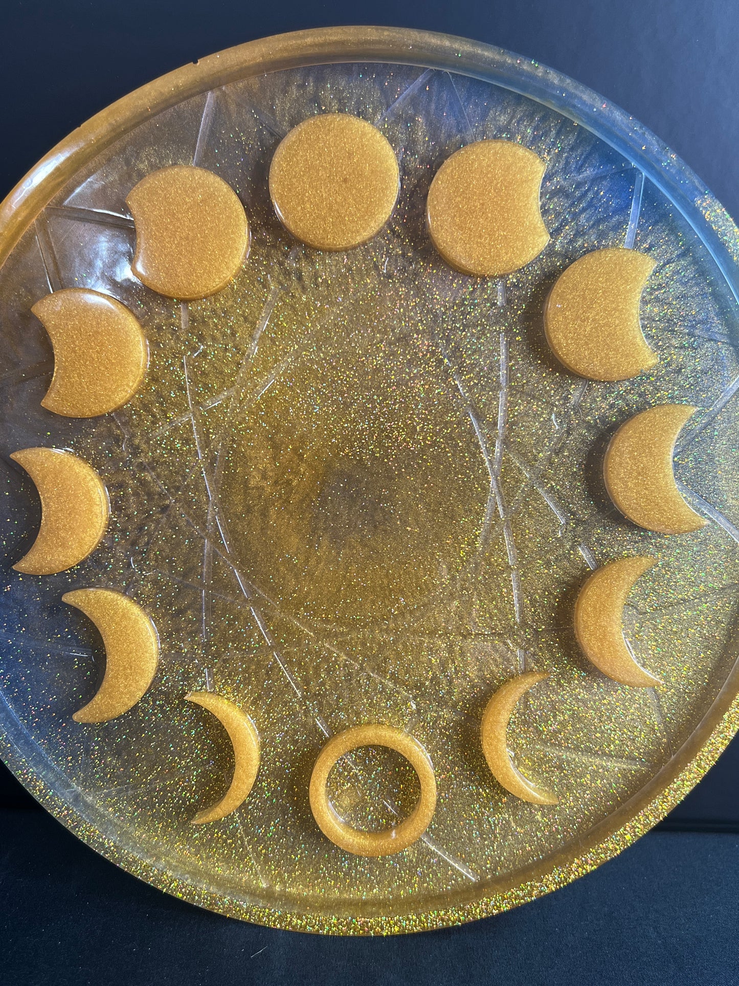 ✨ Solar Glow Moon Phase Altar Tray — Golden Radiance Ritual Wheel ✨