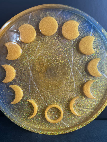 ✨ Solar Glow Moon Phase Altar Tray — Golden Radiance Ritual Wheel ✨