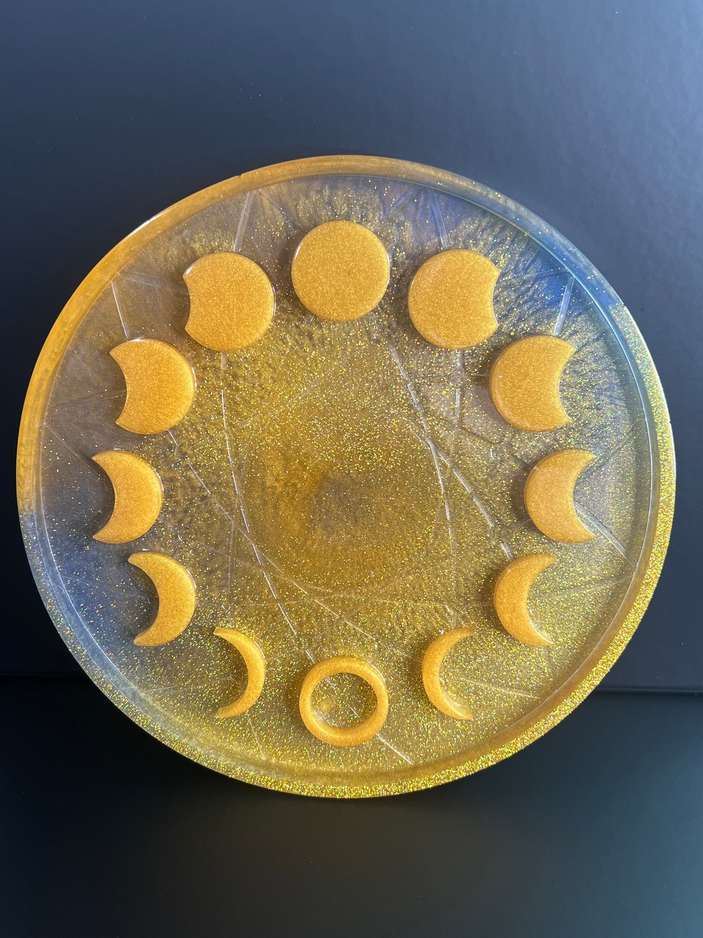 ✨ Solar Glow Moon Phase Altar Tray — Golden Radiance Ritual Wheel ✨