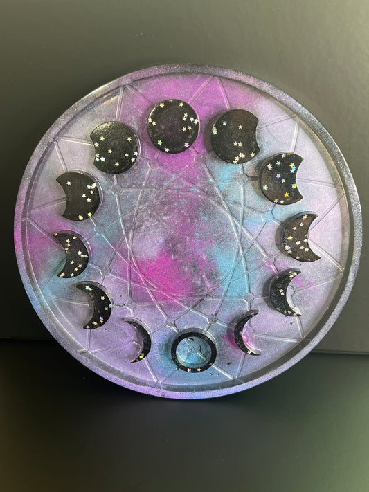 ✨ Starlit Shadow 3-D Moon Phase Tray — Cosmic Galaxy Altar Wheel ✨