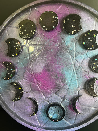 ✨ Starlit Shadow 3-D Moon Phase Tray — Cosmic Galaxy Altar Wheel ✨