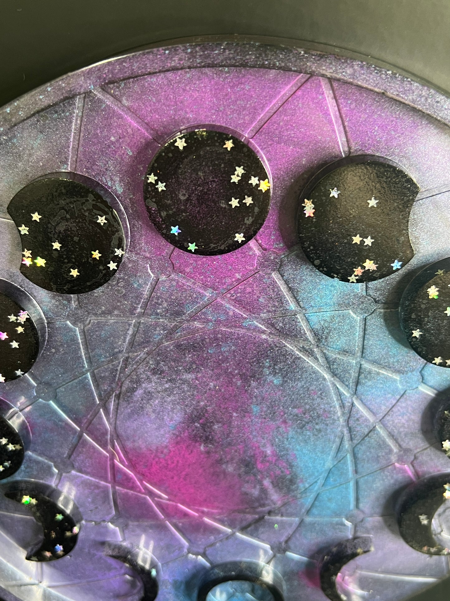 ✨ Starlit Shadow 3-D Moon Phase Tray — Cosmic Galaxy Altar Wheel ✨