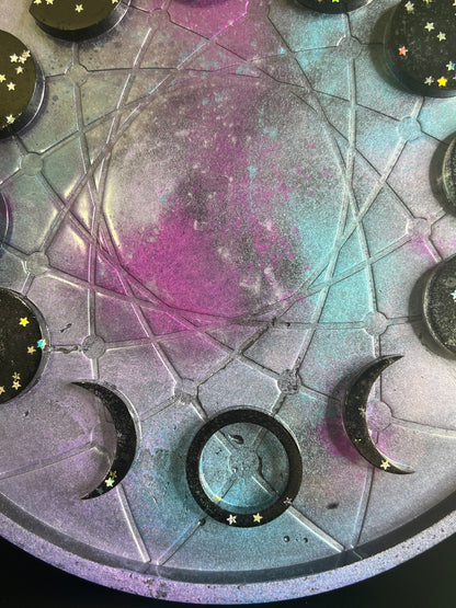 ✨ Starlit Shadow 3-D Moon Phase Tray — Cosmic Galaxy Altar Wheel ✨