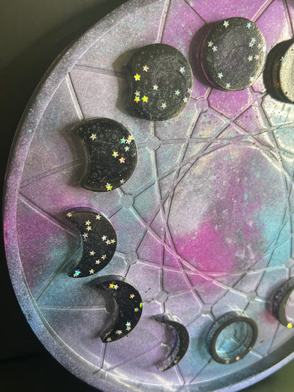 ✨ Starlit Shadow 3-D Moon Phase Tray — Cosmic Galaxy Altar Wheel ✨