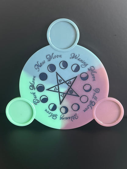 🌙 Pastel Moon-Phase Ritual Altar Candle Tray | Mystic Pentacle Design