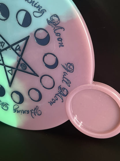 🌙 Pastel Moon-Phase Ritual Altar Candle Tray | Mystic Pentacle Design