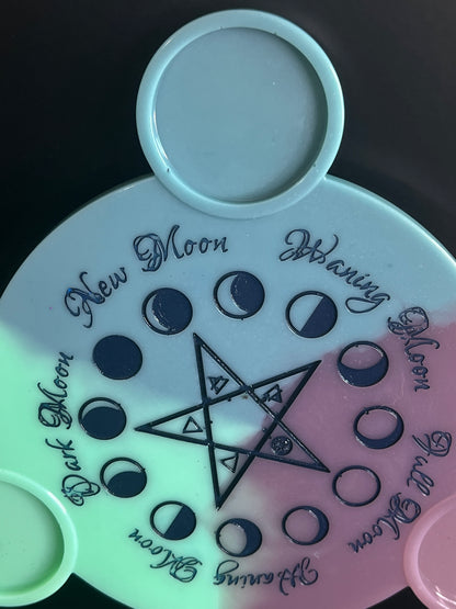🌙 Pastel Moon-Phase Ritual Altar Candle Tray | Mystic Pentacle Design