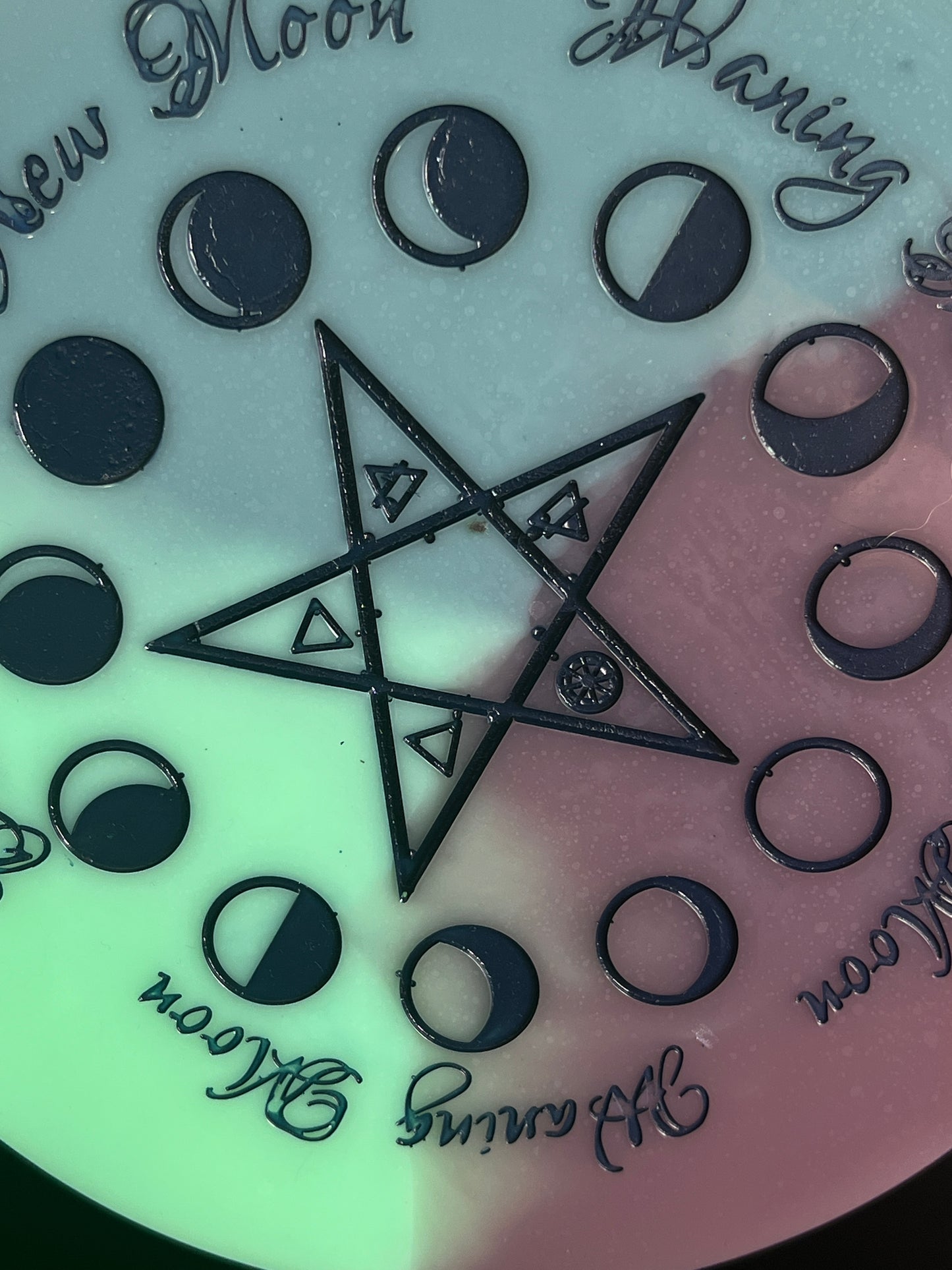 🌙 Pastel Moon-Phase Ritual Altar Candle Tray | Mystic Pentacle Design