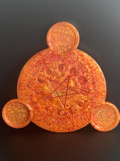 🔥 Harvest Ember Moon-Phase Ritual Altar Candle Tray | Autumn Fire Pentacle