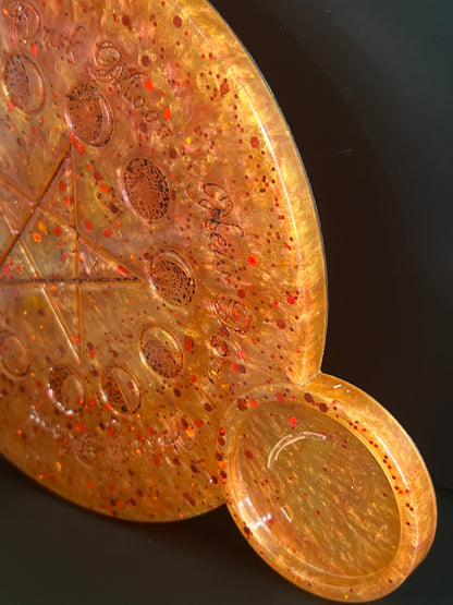 🔥 Harvest Ember Moon-Phase Ritual Altar Candle Tray | Autumn Fire Pentacle