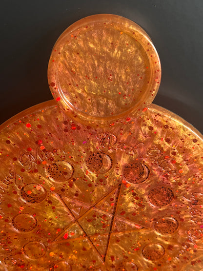 🔥 Harvest Ember Moon-Phase Ritual Altar Candle Tray | Autumn Fire Pentacle