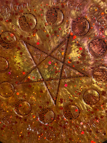 🔥 Harvest Ember Moon-Phase Ritual Altar Candle Tray | Autumn Fire Pentacle