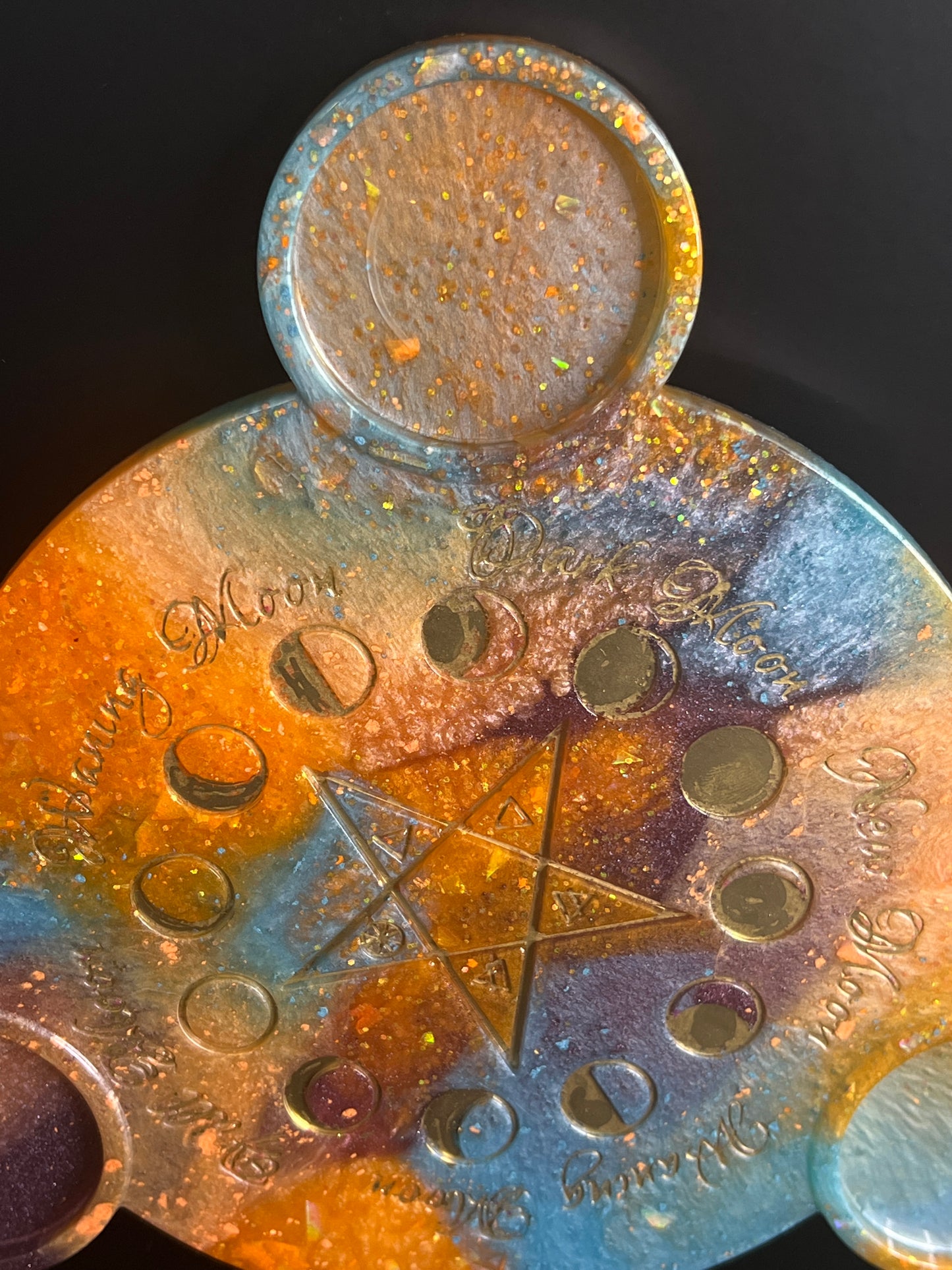 ✨ Solar Storm Moon-Phase Ritual Altar Candle Tray | Cosmic Sunset Pentacle