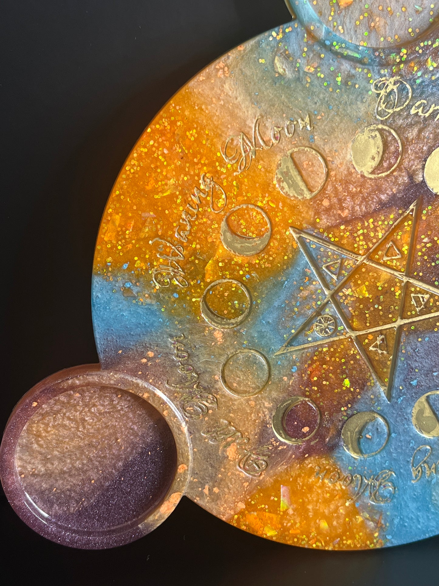 ✨ Solar Storm Moon-Phase Ritual Altar Candle Tray | Cosmic Sunset Pentacle