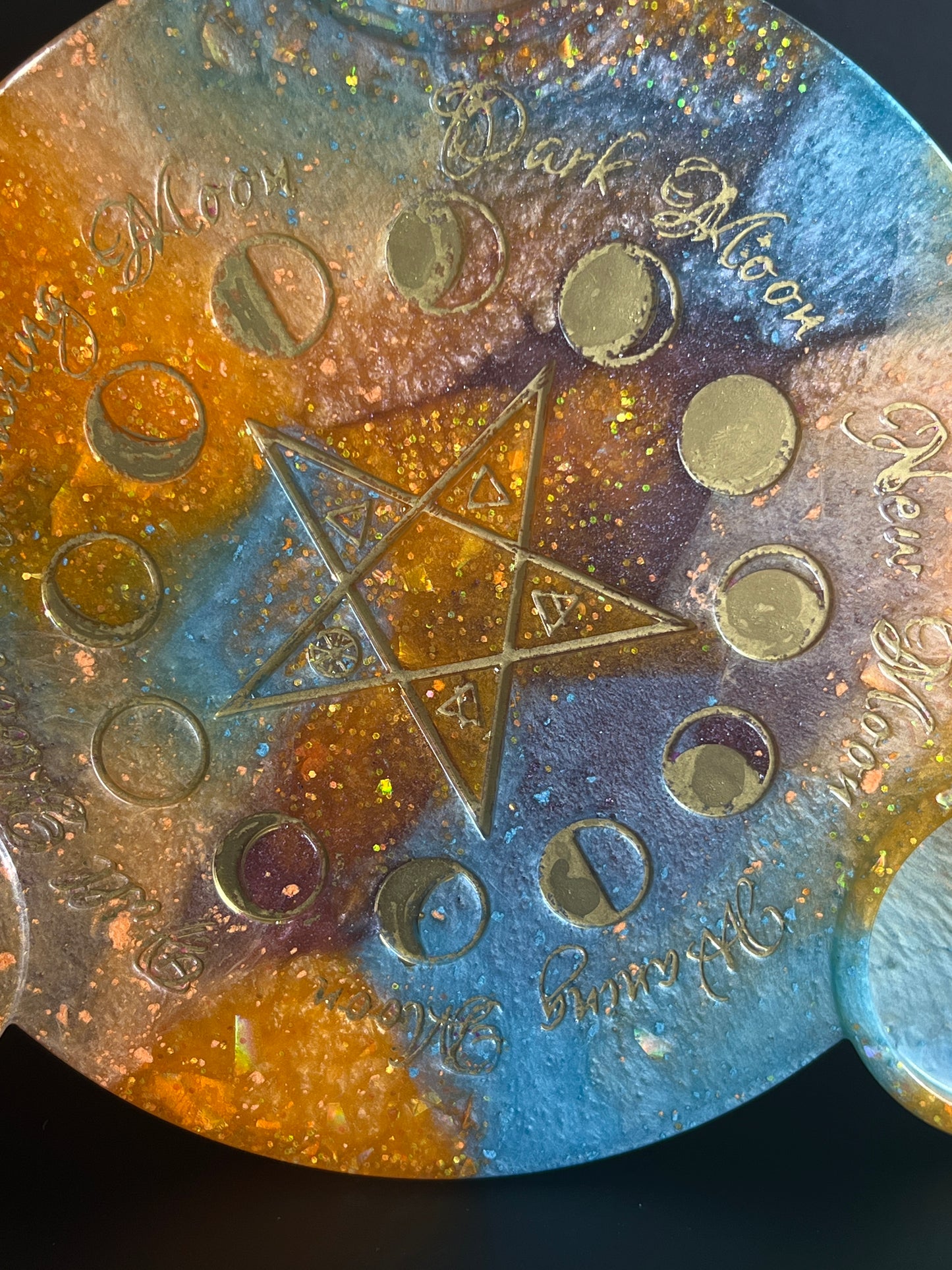 ✨ Solar Storm Moon-Phase Ritual Altar Candle Tray | Cosmic Sunset Pentacle