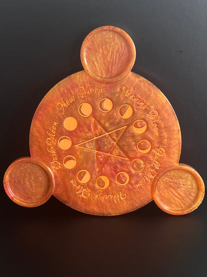 🔥 EmberGlow Moon-Phase Ritual Altar Candle Tray | Copper & Flame Aura Pentacle