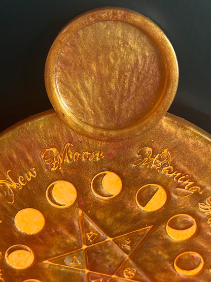 🔥 EmberGlow Moon-Phase Ritual Altar Candle Tray | Copper & Flame Aura Pentacle