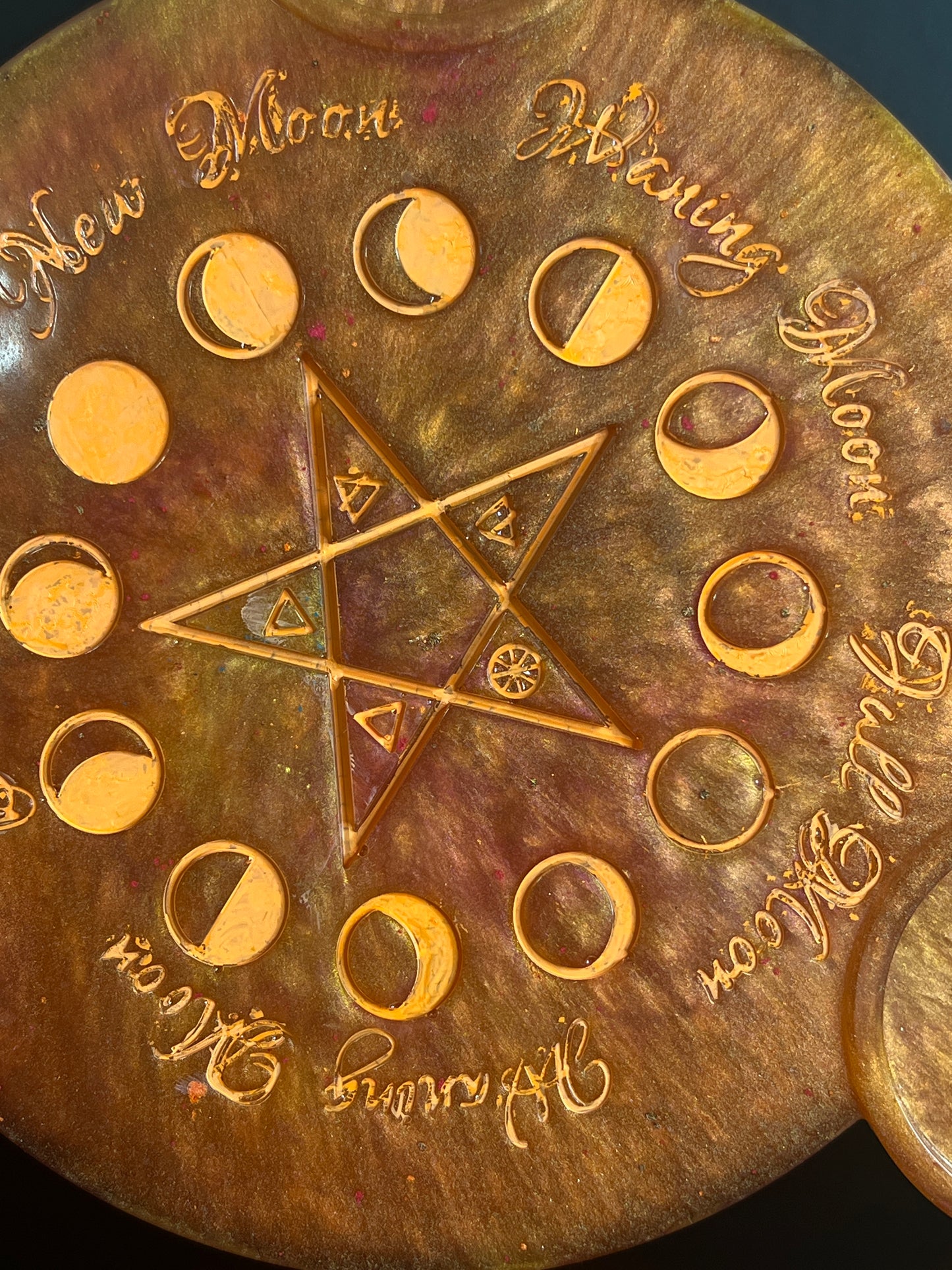🔥 EmberGlow Moon-Phase Ritual Altar Candle Tray | Copper & Flame Aura Pentacle