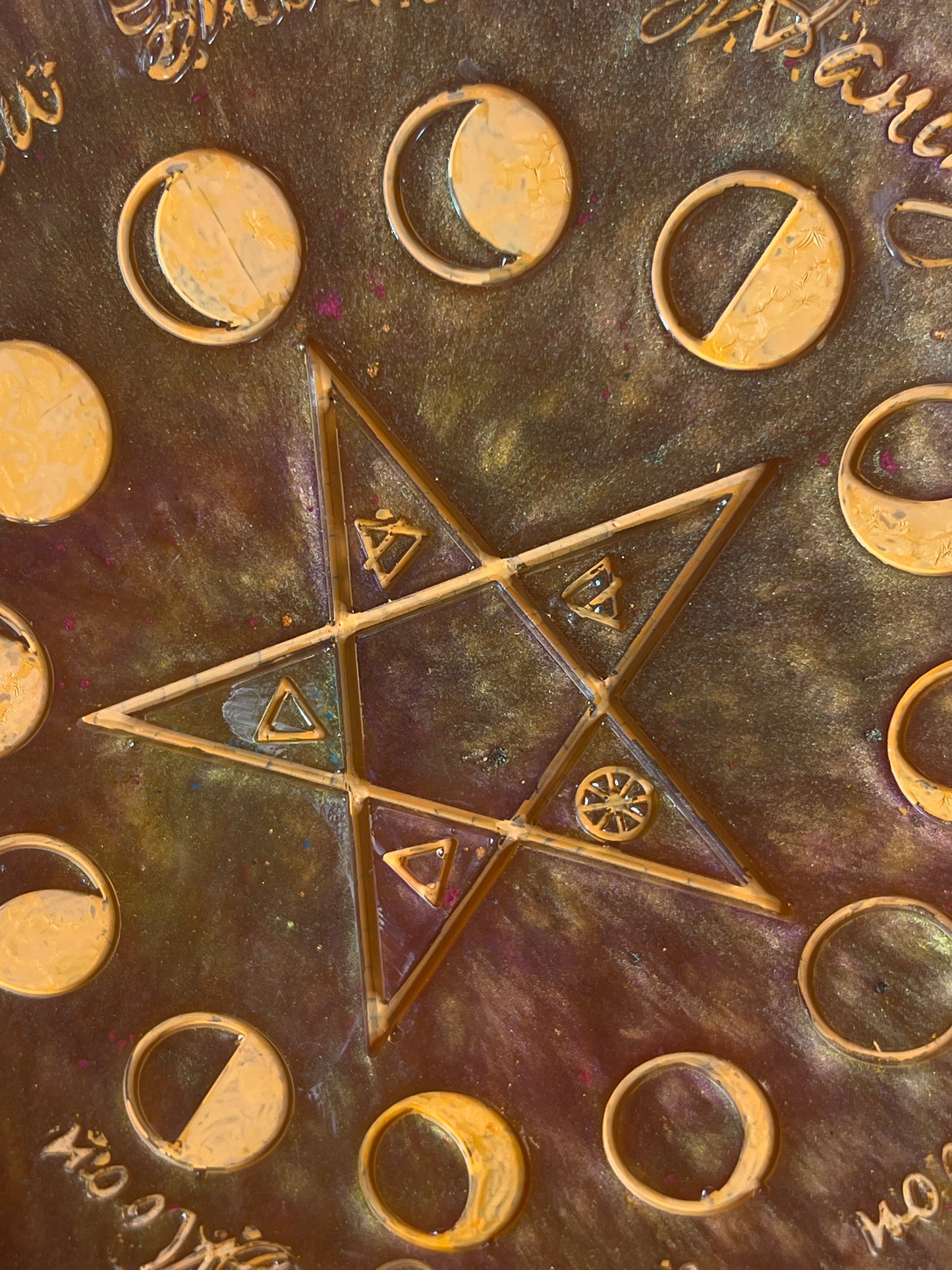 🔥 EmberGlow Moon-Phase Ritual Altar Candle Tray | Copper & Flame Aura Pentacle