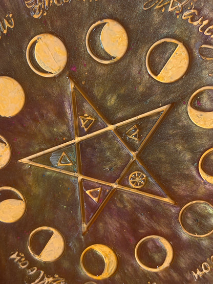 🔥 EmberGlow Moon-Phase Ritual Altar Candle Tray | Copper & Flame Aura Pentacle