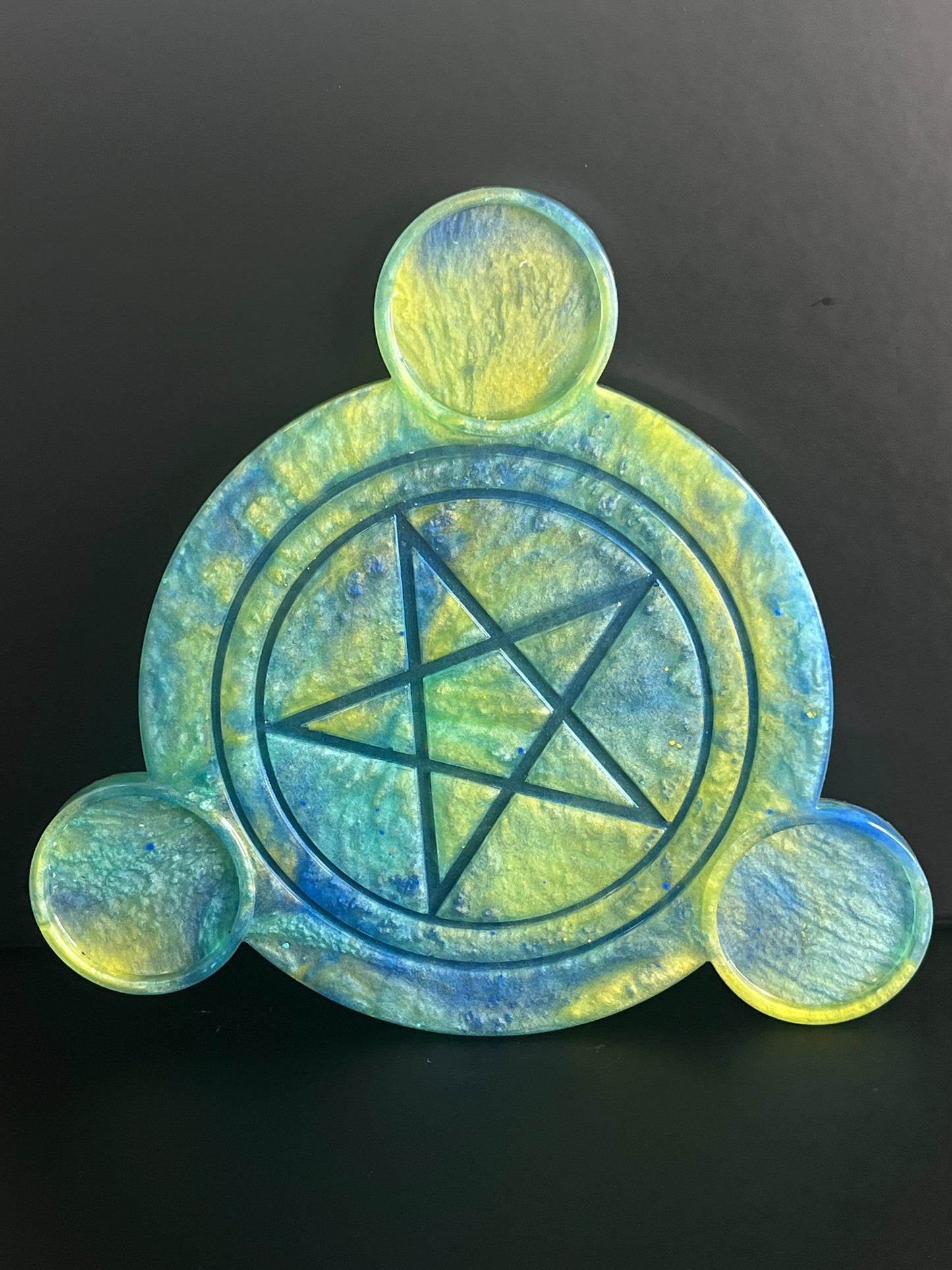 🌊💨 Tidewhisper Ritual Altar Candle Tray | Ocean & Sky Elemental Pentacle