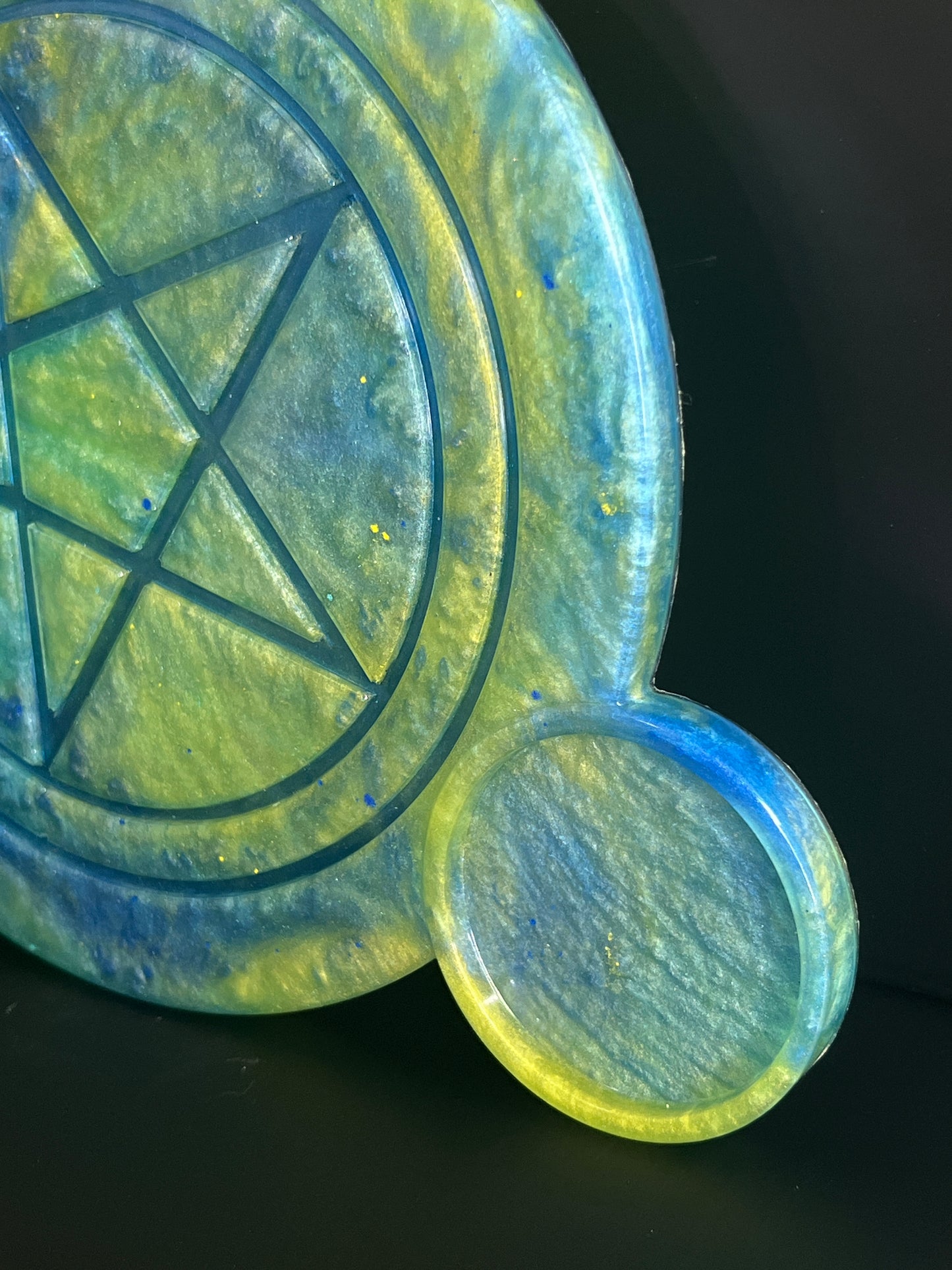 🌊💨 Tidewhisper Ritual Altar Candle Tray | Ocean & Sky Elemental Pentacle