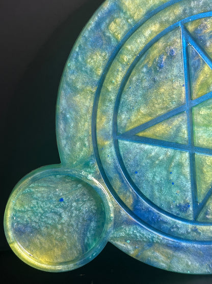 🌊💨 Tidewhisper Ritual Altar Candle Tray | Ocean & Sky Elemental Pentacle