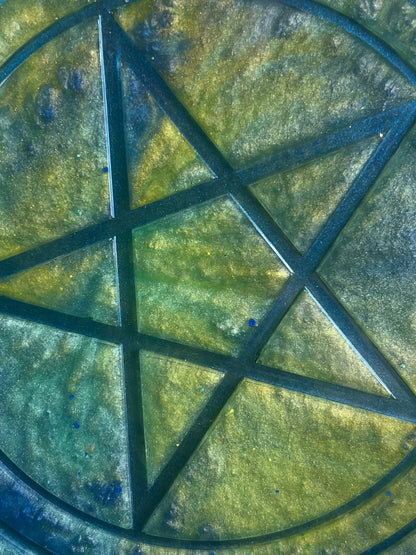 🌊💨 Tidewhisper Ritual Altar Candle Tray | Ocean & Sky Elemental Pentacle