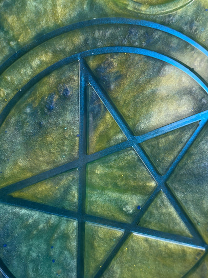 🌊💨 Tidewhisper Ritual Altar Candle Tray | Ocean & Sky Elemental Pentacle