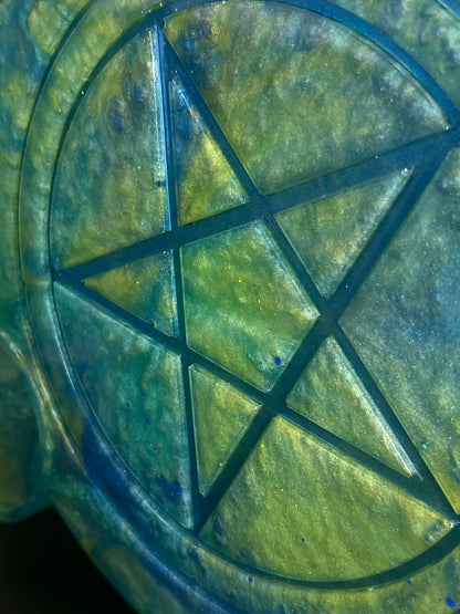 🌊💨 Tidewhisper Ritual Altar Candle Tray | Ocean & Sky Elemental Pentacle