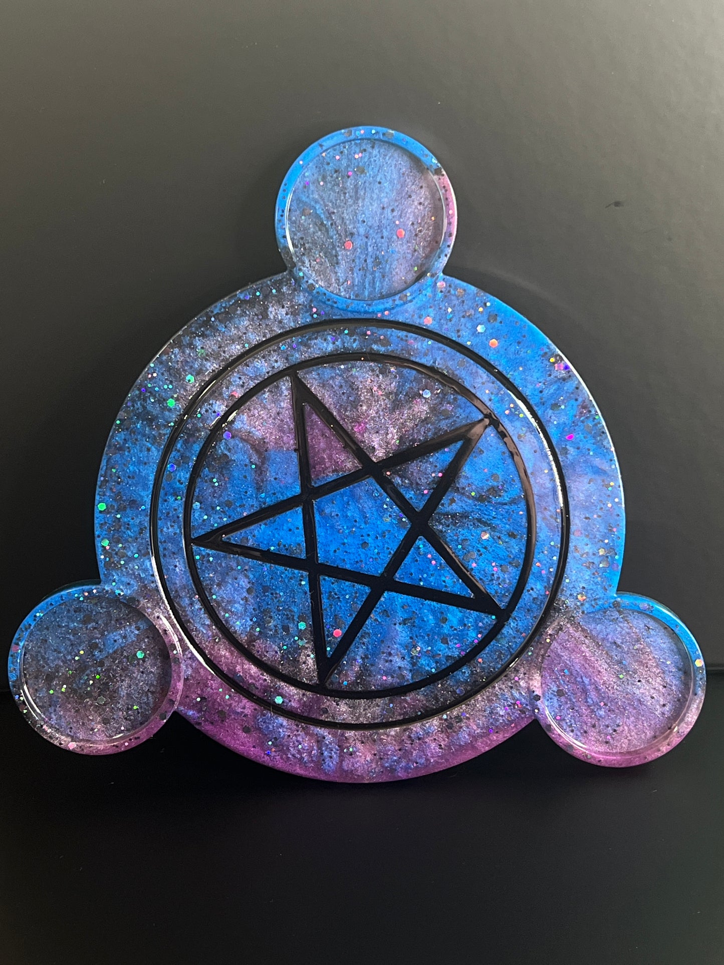 🌌 Celestial Void Ritual Altar Candle Tray | Galactic Nebula Pentacle