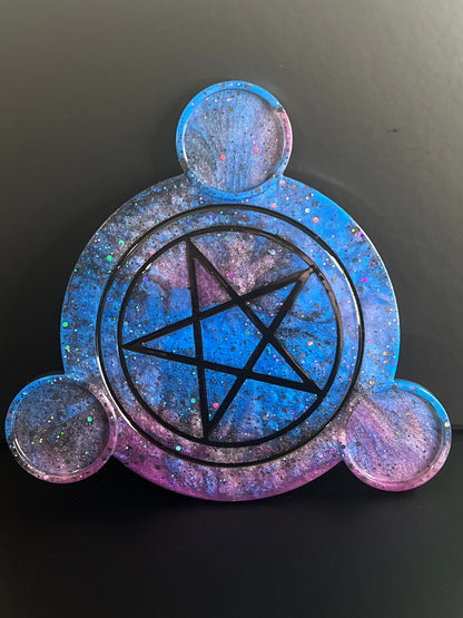 🌌 Celestial Void Ritual Altar Candle Tray | Galactic Nebula Pentacle