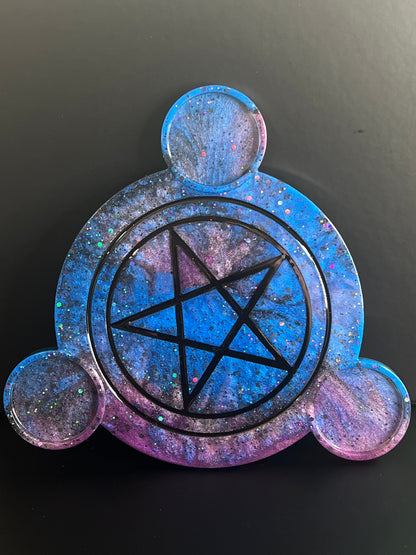 🌌 Celestial Void Ritual Altar Candle Tray | Galactic Nebula Pentacle