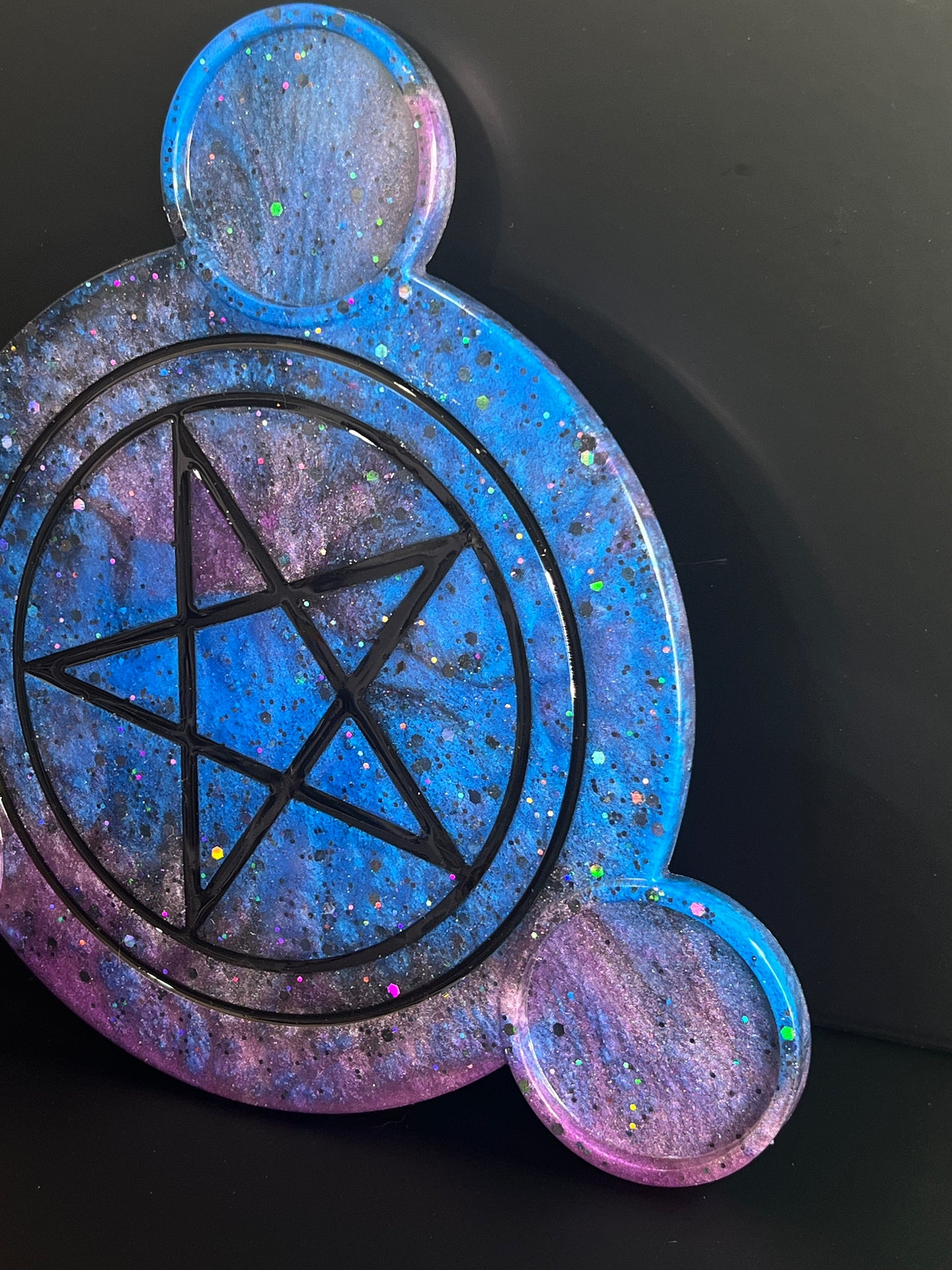 🌌 Celestial Void Ritual Altar Candle Tray | Galactic Nebula Pentacle