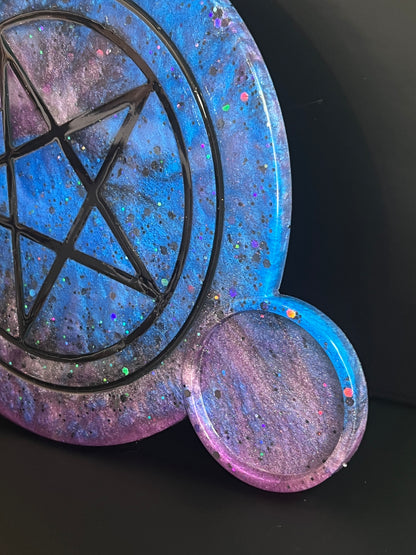 🌌 Celestial Void Ritual Altar Candle Tray | Galactic Nebula Pentacle