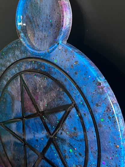 🌌 Celestial Void Ritual Altar Candle Tray | Galactic Nebula Pentacle