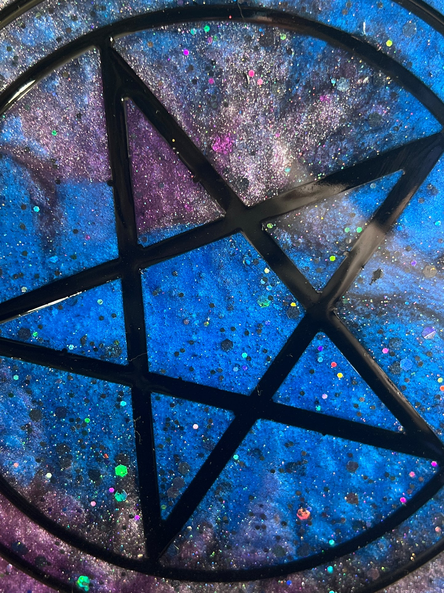 🌌 Celestial Void Ritual Altar Candle Tray | Galactic Nebula Pentacle