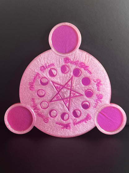 💗 Enchanted Rose Moon-Phase Ritual Altar Candle Tray | Goddess Pink Pentacle