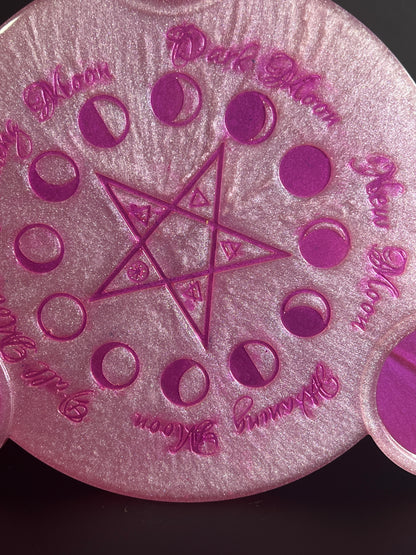 💗 Enchanted Rose Moon-Phase Ritual Altar Candle Tray | Goddess Pink Pentacle
