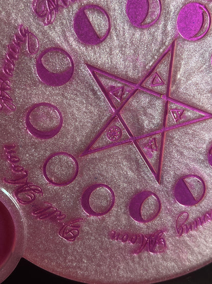 💗 Enchanted Rose Moon-Phase Ritual Altar Candle Tray | Goddess Pink Pentacle