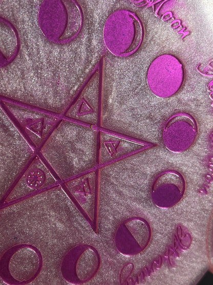 💗 Enchanted Rose Moon-Phase Ritual Altar Candle Tray | Goddess Pink Pentacle